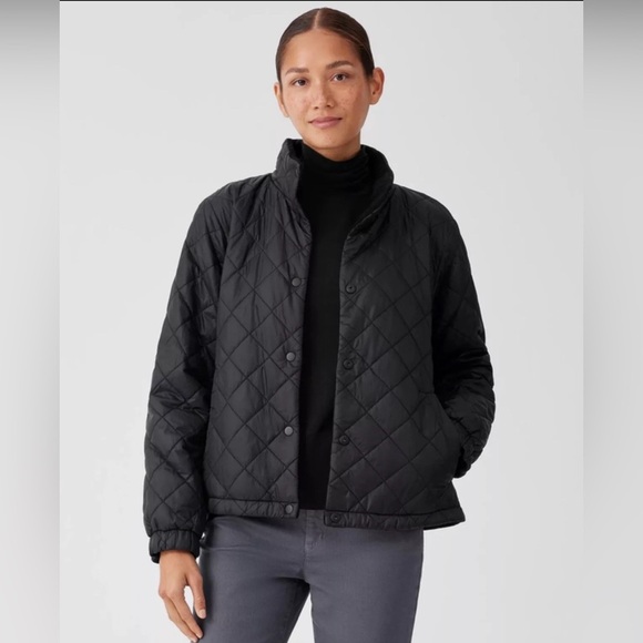 Eileen Fisher Eggshell Recycled Nylon Reversible Jacket Size XL Black Color NWOT - Picture 1 of 8